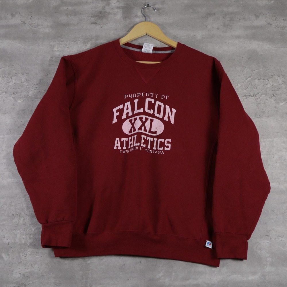 Y2K Russell Athletic Sweatshirt Boxy Maroon Falcon Athletics Mens Large